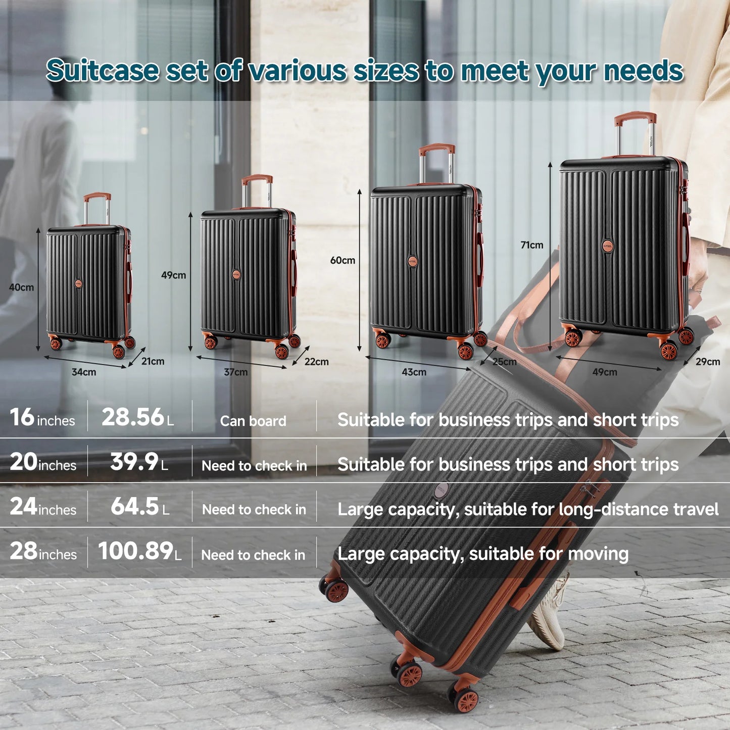 6 Piece Luggage Set With Spinner Wheels, Carry On Suitcase Set Duffel &Toiletry Bag With TSA Lock.