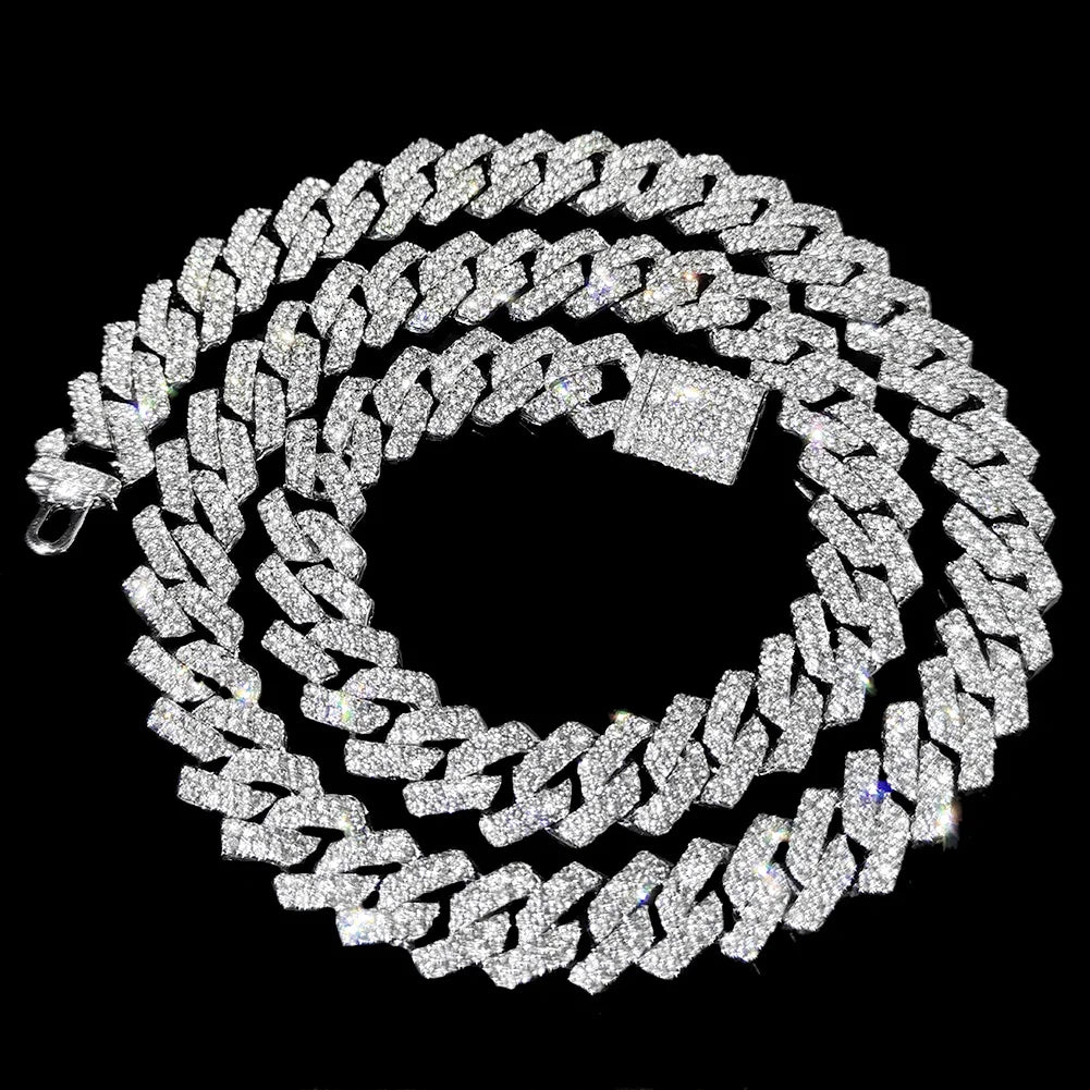 20-Inch Double-Drain Cuban Chain Unisex, Ice-Frozen Edition Sparkling Diamond Shaped Necklace Jewelry.