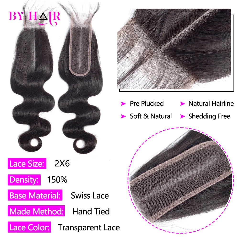 26 Inch Body Wave Bundles With Closure Brazilian Hair Weave ,3/4 Bundles With Closure Natural Human Hair Bundles With 2X6 Closure