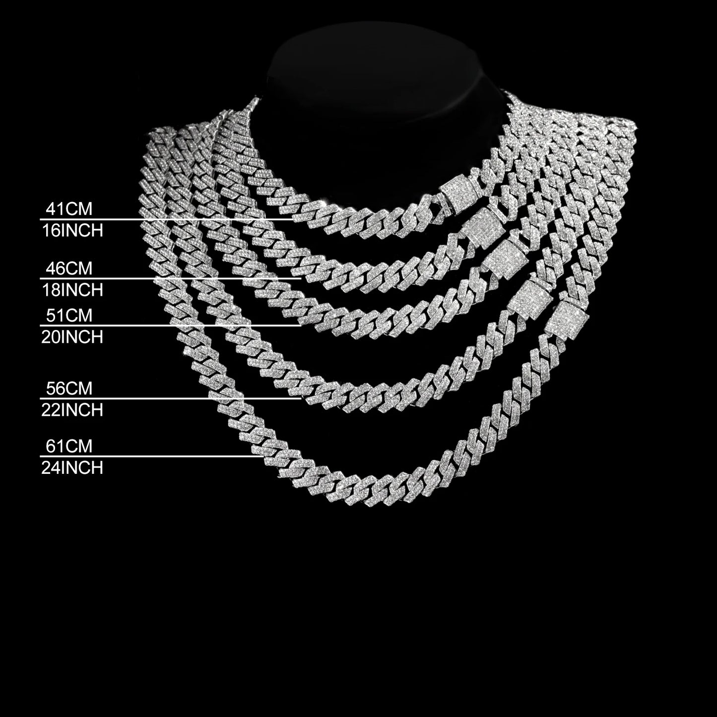 20-Inch Double-Drain Cuban Chain Unisex, Ice-Frozen Edition Sparkling Diamond Shaped Necklace Jewelry.