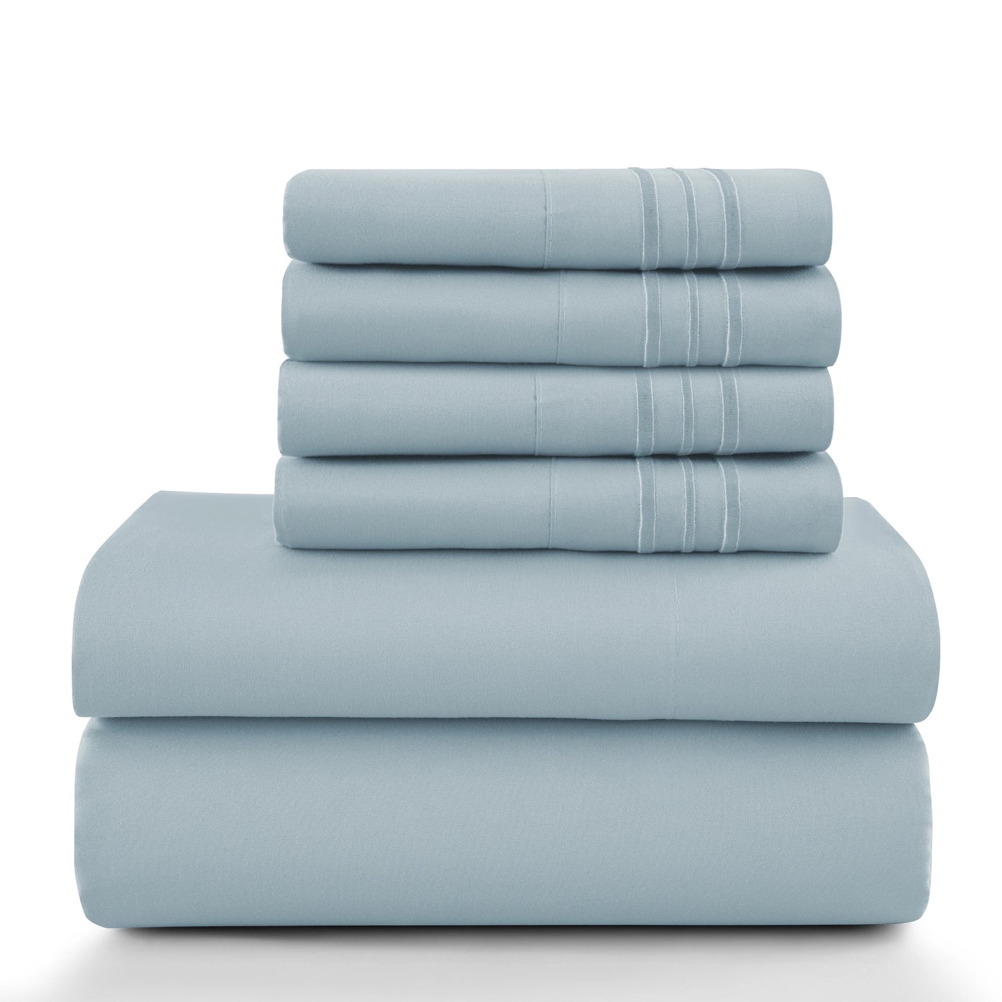 Lux Décor 6Pc Solid Sheet Set – Brushed Microfiber, 16" Deep Pockets, with Embroidered & Plain Pillowcases.