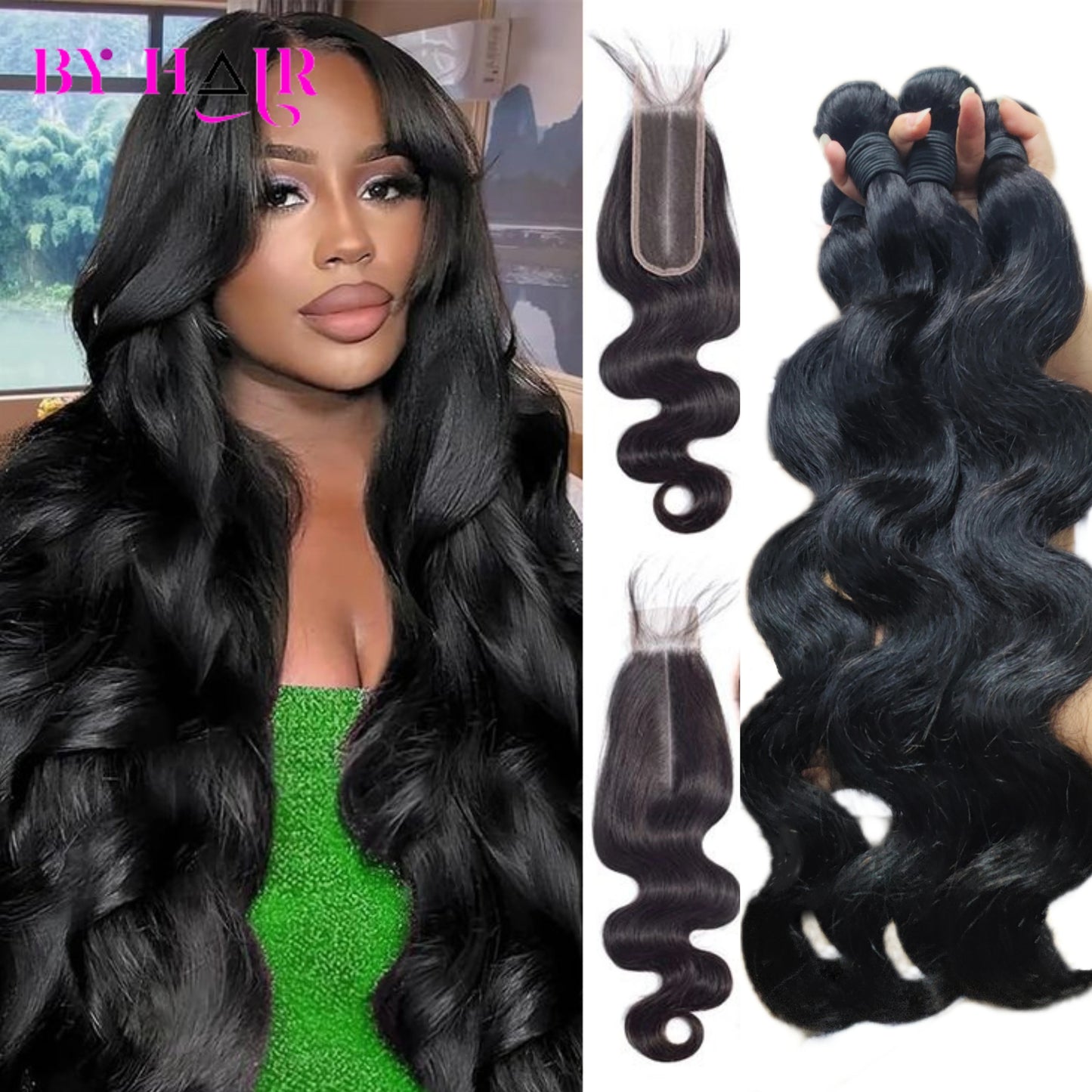 26 Inch Body Wave Bundles With Closure Brazilian Hair Weave ,3/4 Bundles With Closure Natural Human Hair Bundles With 2X6 Closure