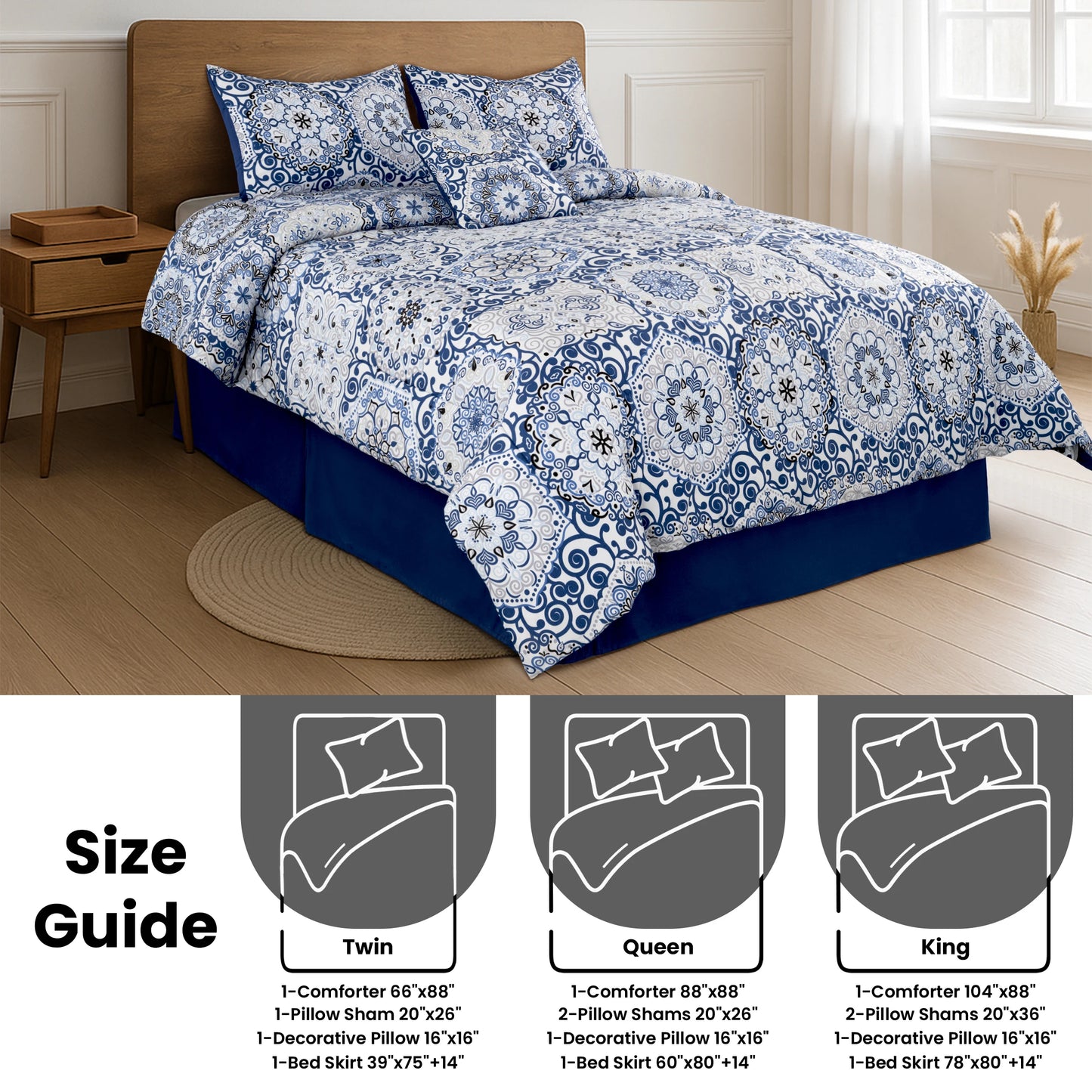 Lux Décor 5-Piece Reversible Comforter Set – Printed All-in-One, Bed-in-a-Bag.