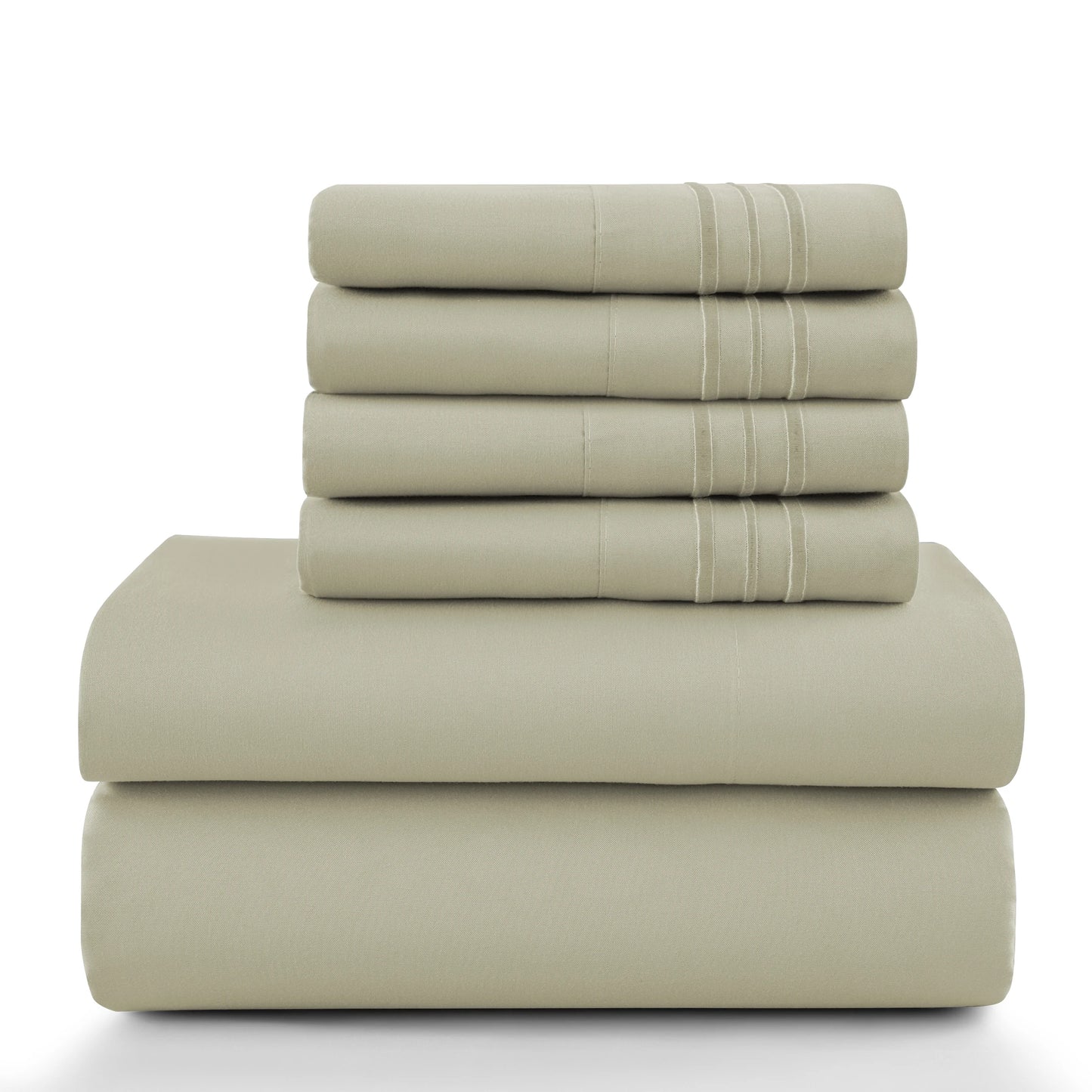 Lux Décor 6Pc Solid Sheet Set – Brushed Microfiber, 16" Deep Pockets, with Embroidered & Plain Pillowcases.