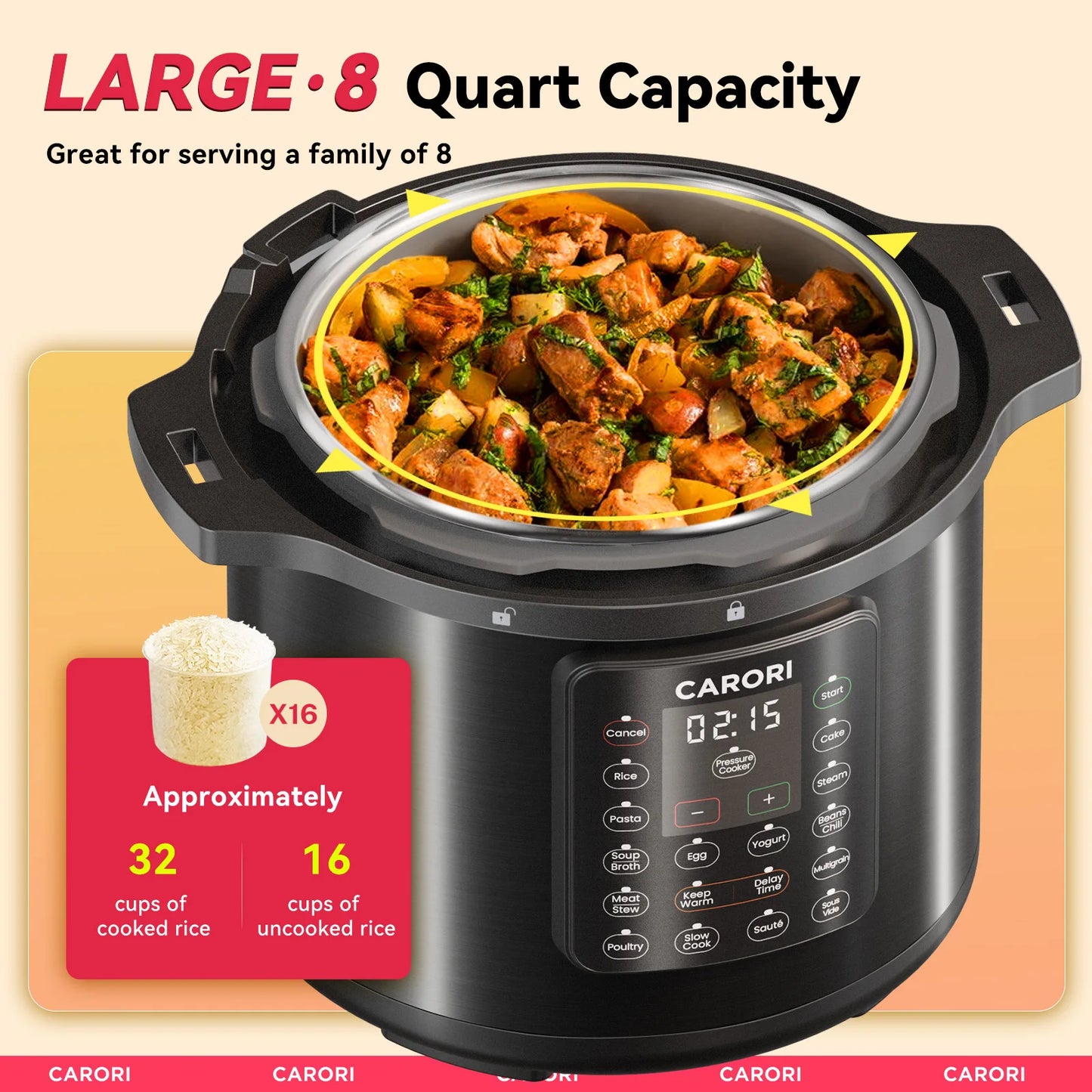 1200W 12-in-1 Electric Pressure Cooker 8Qt