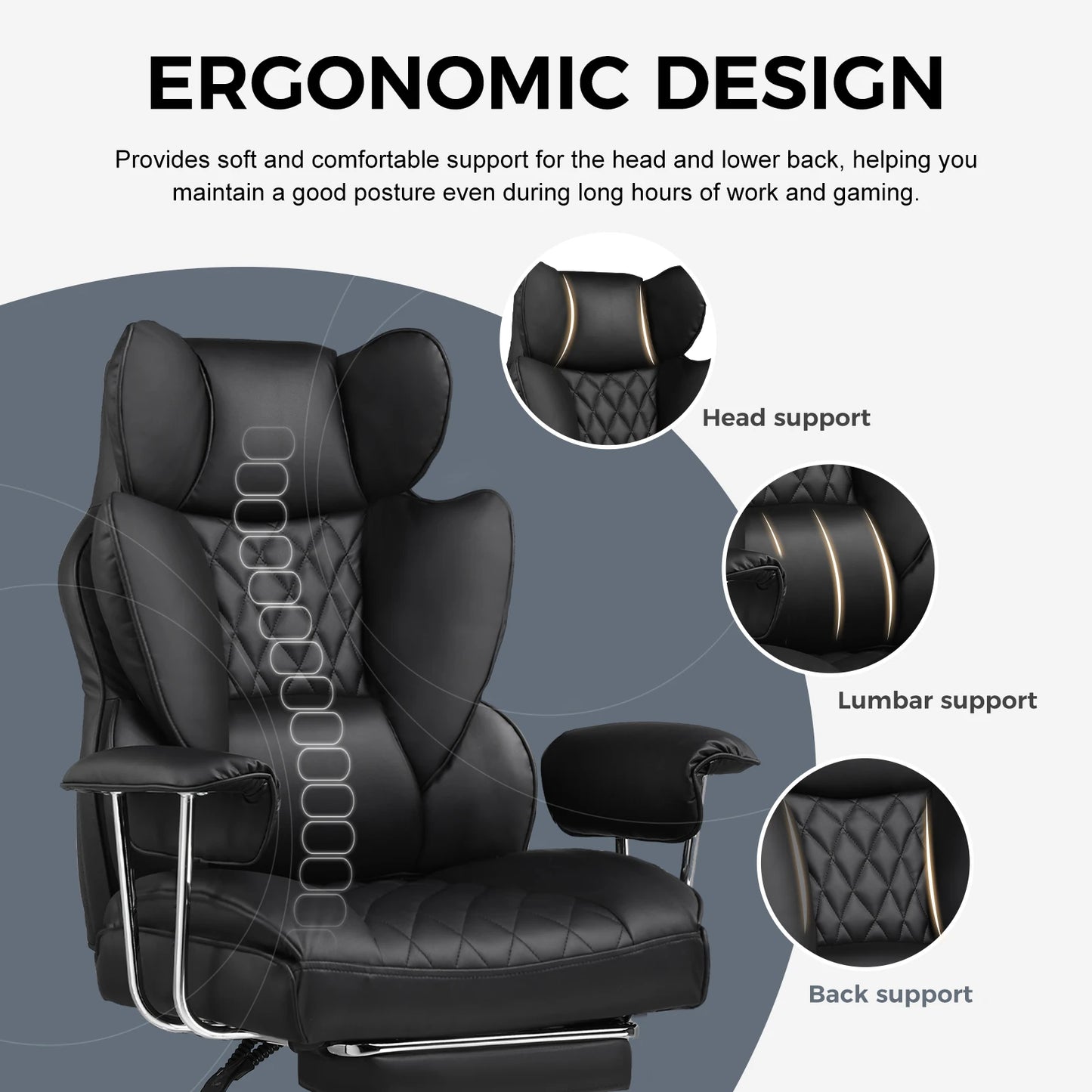 Big and Tall Gaming Chair with Pocket Spring, Lumbar Support Footrest