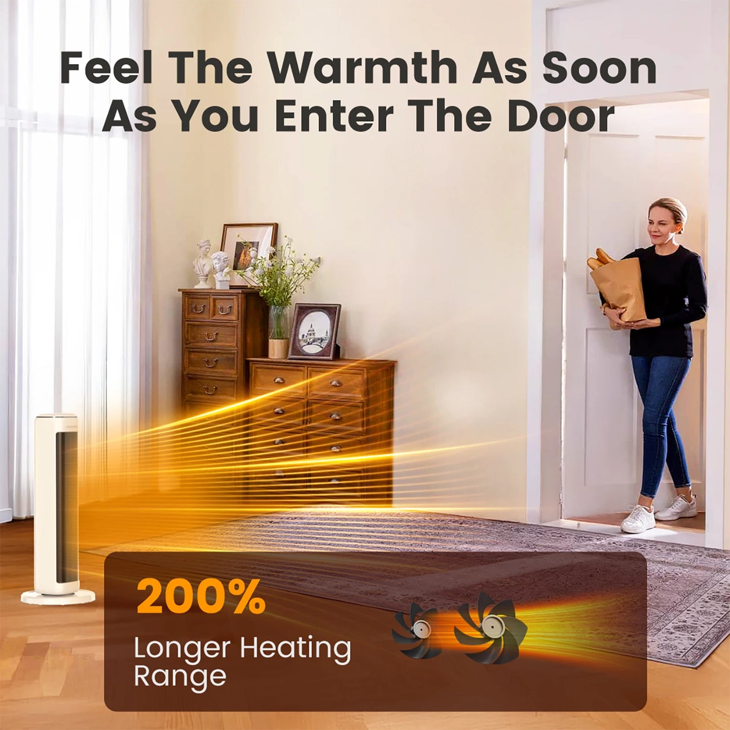 25" Space Heater for Indoor Use, Electric Heater with Thermostat.