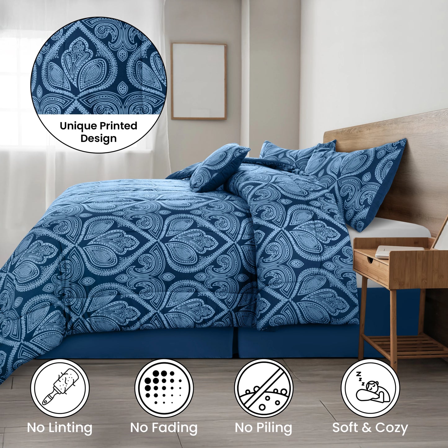Lux Décor 5-Piece Reversible Comforter Set – Printed All-in-One, Bed-in-a-Bag.