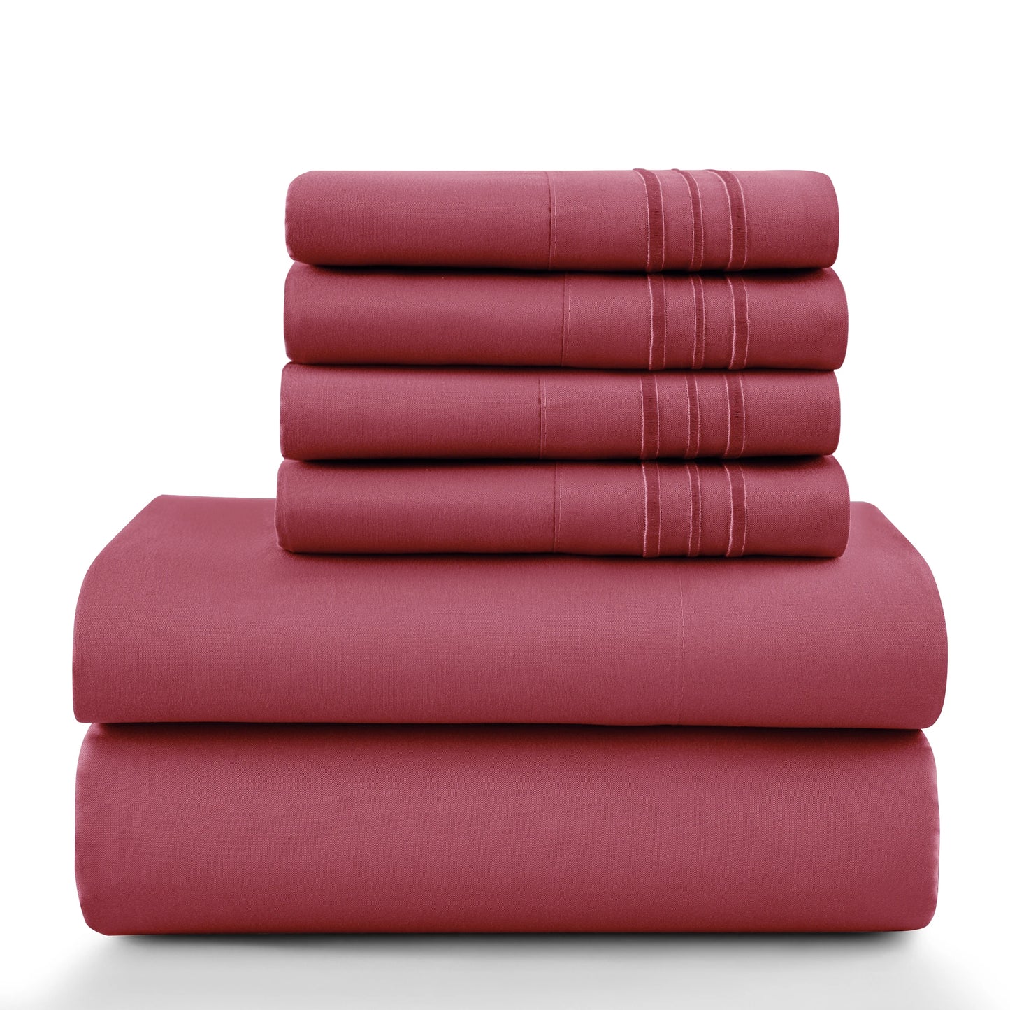Lux Décor 6Pc Solid Sheet Set – Brushed Microfiber, 16" Deep Pockets, with Embroidered & Plain Pillowcases.