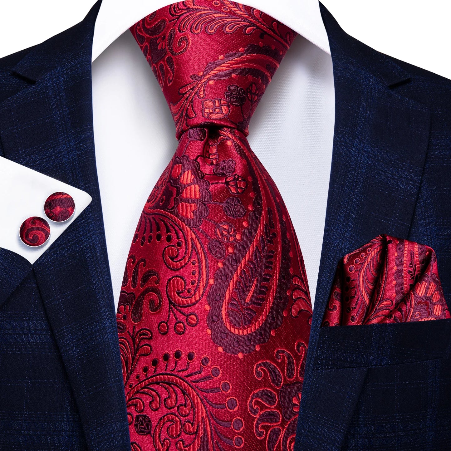 Hi-Tie Paisley Wine Red 100% Silk Men Neck Ties 8.5cm  Formal, Business Luxury Neckties.