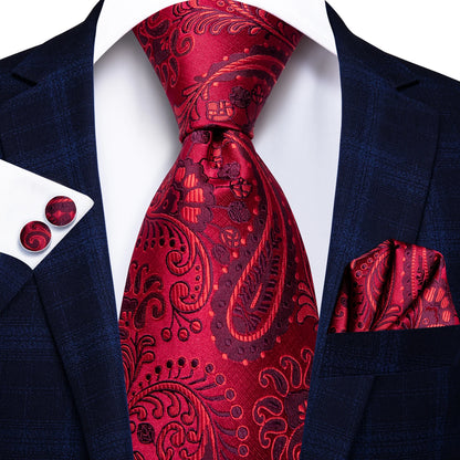 Hi-Tie Paisley Wine Red 100% Silk Men Neck Ties 8.5cm  Formal, Business Luxury Neckties.