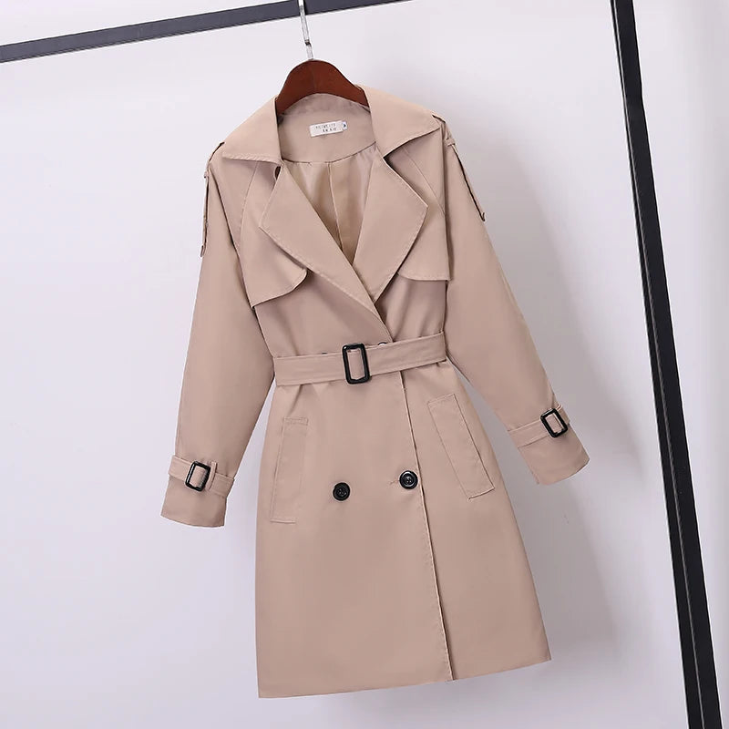 Double-breasted Women's Windbreaker, Spring/Summer, Turn down collar, Plus Size, Trench Coat
