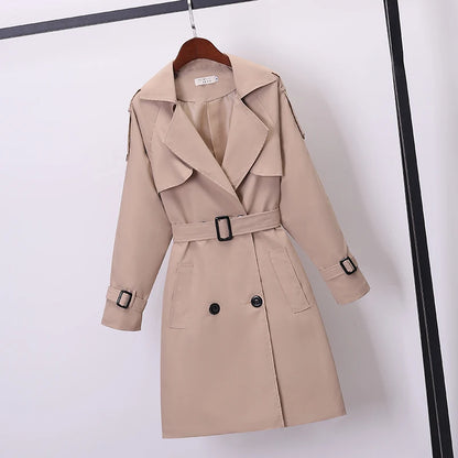 Double-breasted Women's Windbreaker, Spring/Summer, Turn down collar, Plus Size, Trench Coat