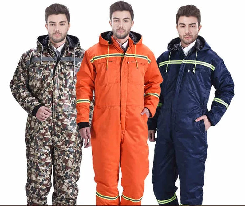 Winter Overalls Warm Cotton Padded Hooded Work Clothing, Dust-proof Anti Fouling Working Coveralls.