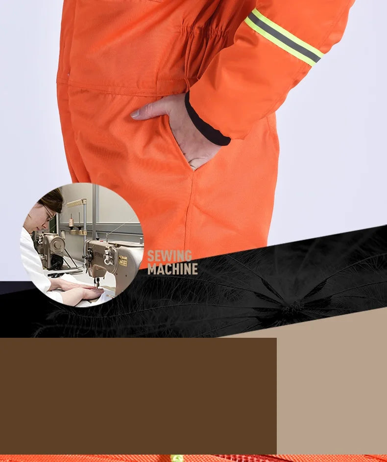 Winter Overalls Warm Cotton Padded Hooded Work Clothing, Dust-proof Anti Fouling Working Coveralls.