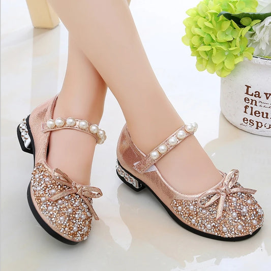 Girls Shoes Bead Mary Janes Flats, Fling Princess Glitter Shoes, Baby Dance Shoes Wedding Shoes Gold.