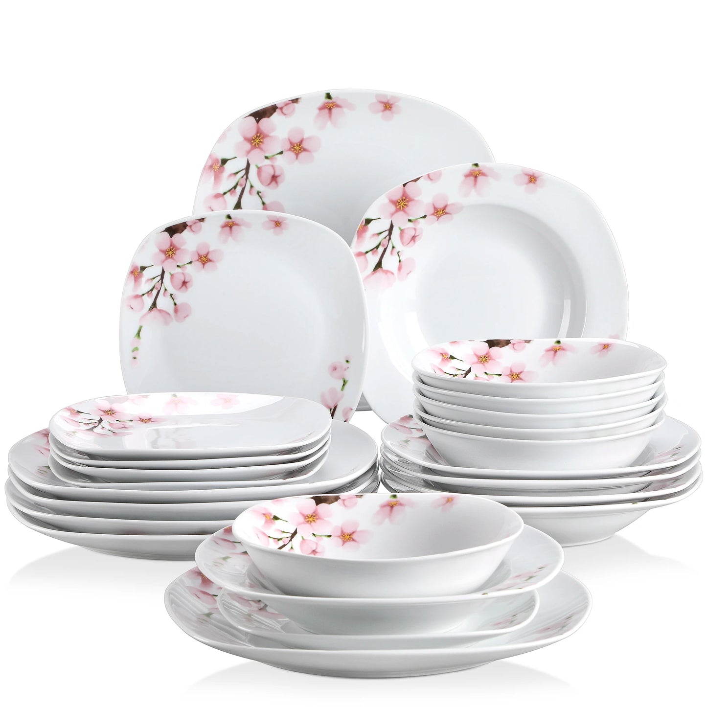 48-Piece Porcelain Ceramic Tableware Dinner Plate Set with Bowl, Dessert Plate, Soup Plate, Dinner Plate for 12 Person.