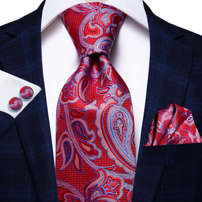 Hi-Tie Paisley Wine Red 100% Silk Men Neck Ties 8.5cm  Formal, Business Luxury Neckties.