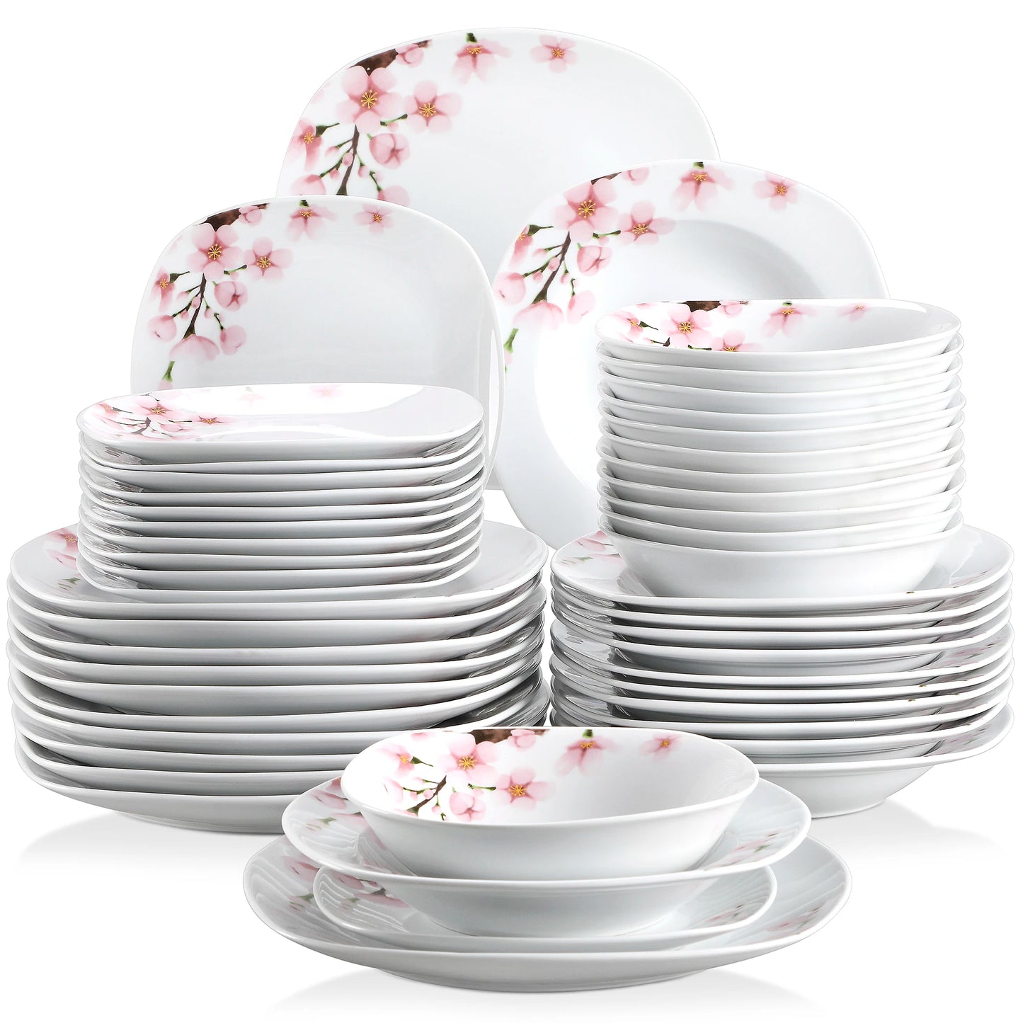 48-Piece Porcelain Ceramic Tableware Dinner Plate Set with Bowl, Dessert Plate, Soup Plate, Dinner Plate for 12 Person.