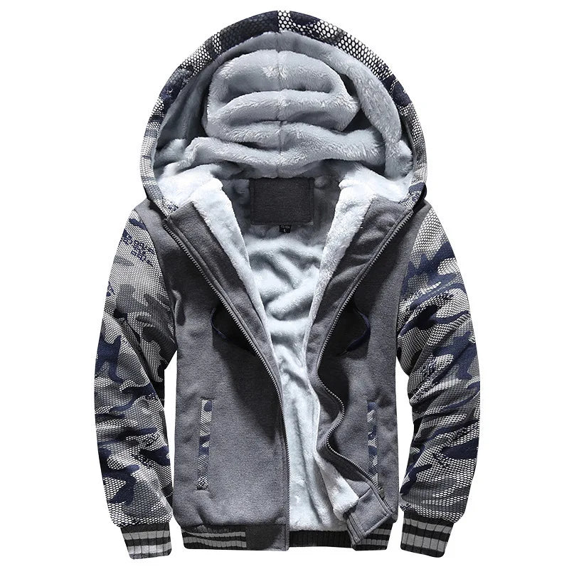 Men Jacket's Camouflage Thicken Winter Jackets for Men ,Fleece Long Sleeve Coat Casual Hoodies Streetwear.