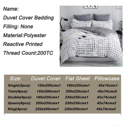 Queen Size Bedding Set, White Color, Black Plaid Microfiber, King Size Bed Linen