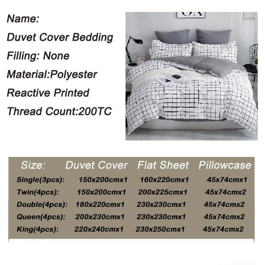 Queen Size Bedding Set, White Color, Black Plaid Microfiber, King Size Bed Linen
