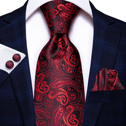 Hi-Tie Paisley Wine Red 100% Silk Men Neck Ties 8.5cm  Formal, Business Luxury Neckties.