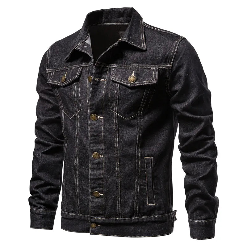 Men Denim Jackets  Fashion  Causal Oversized Casual Black Blue Denim
