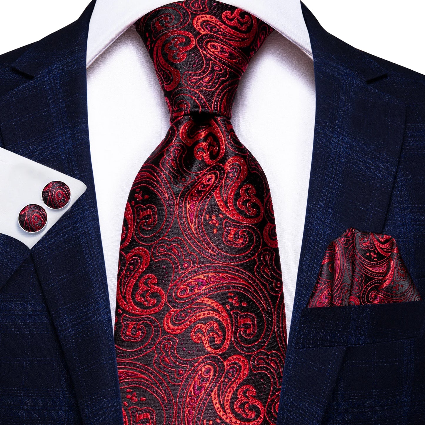 Hi-Tie Paisley Wine Red 100% Silk Men Neck Ties 8.5cm  Formal, Business Luxury Neckties.