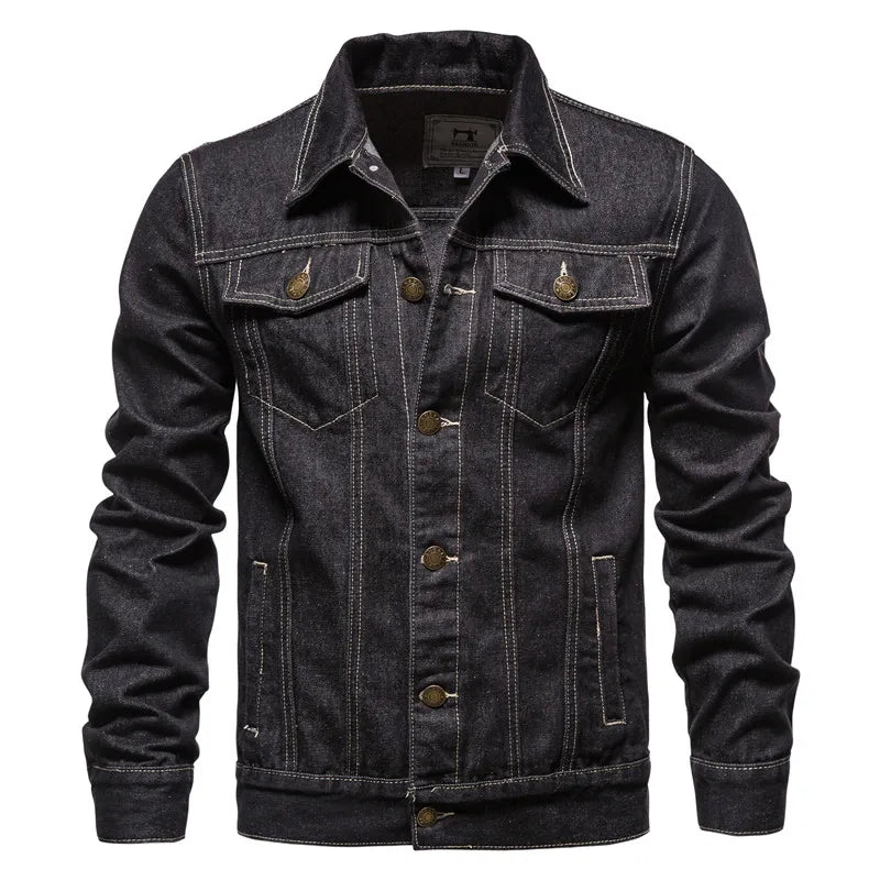 Men Denim Jackets  Fashion  Causal Oversized Casual Black Blue Denim