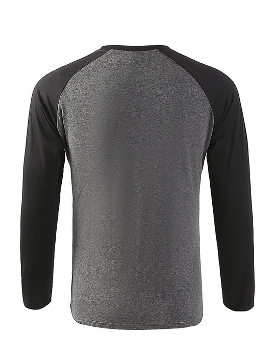 Camisetas de manga larga con cuello redondo para hombre, de manga raglán casual con combinación de colores.