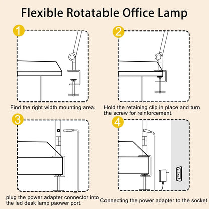 LED Desk Lamp with  Flexible 4 sections Swing Arm  4 Color Modes & 5 Brightness