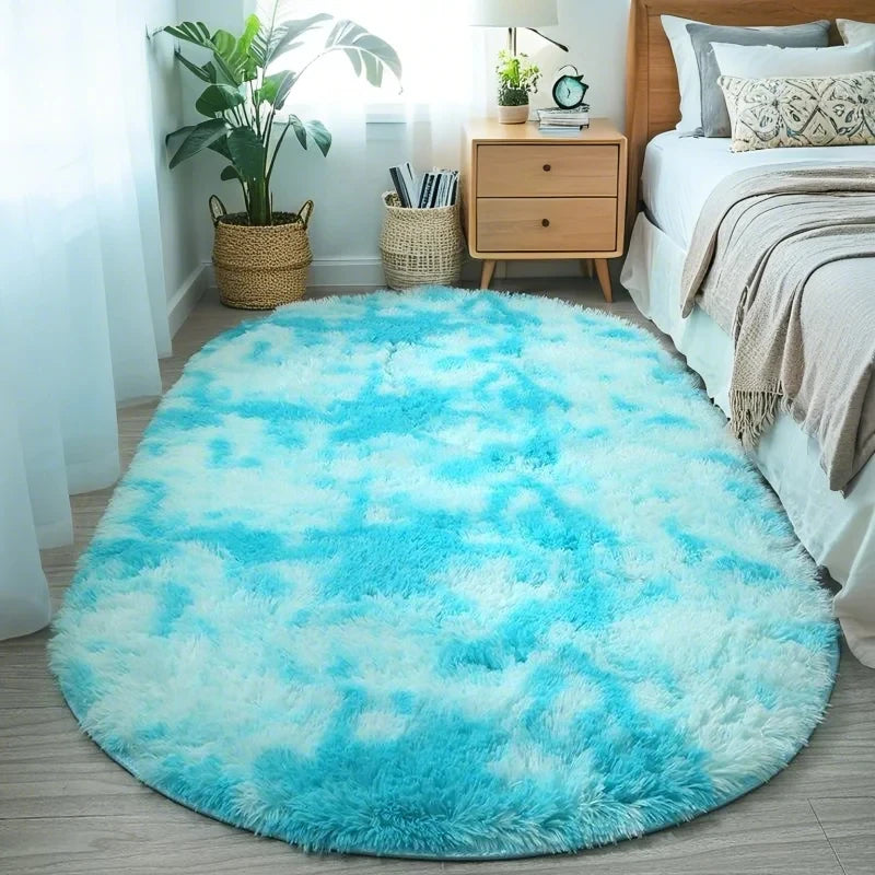 Fluffy Oval Plush Carpet Extra Soft Rug For Living Room ,Sofa Area, Bedroom, Non-Slip Shaggy Floor Mat.