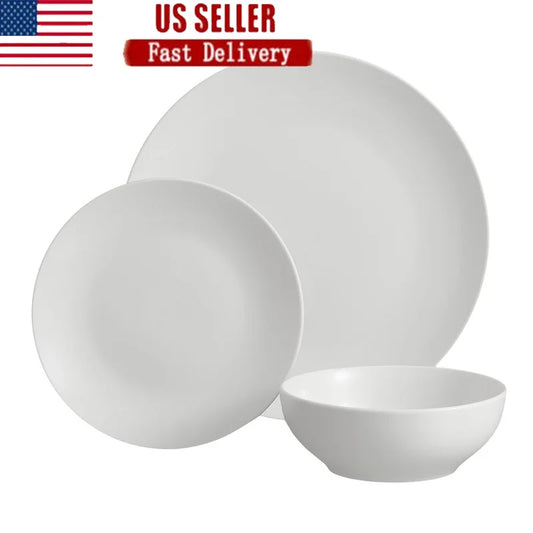 12-Piece White Stoneware Dinnerware Set, 4 Dishwasher Microwave Safe Elegant Tableware, Bowls, Plates Ideal Formal Casual Use.