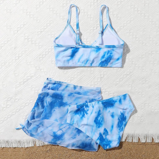 Girls 3pack Tie Dye Print Bikini Sets Kids Swimsuit & skirts 7-14 Years Children's Swimwear 2024 Teens Child Girl Bathing Suit
