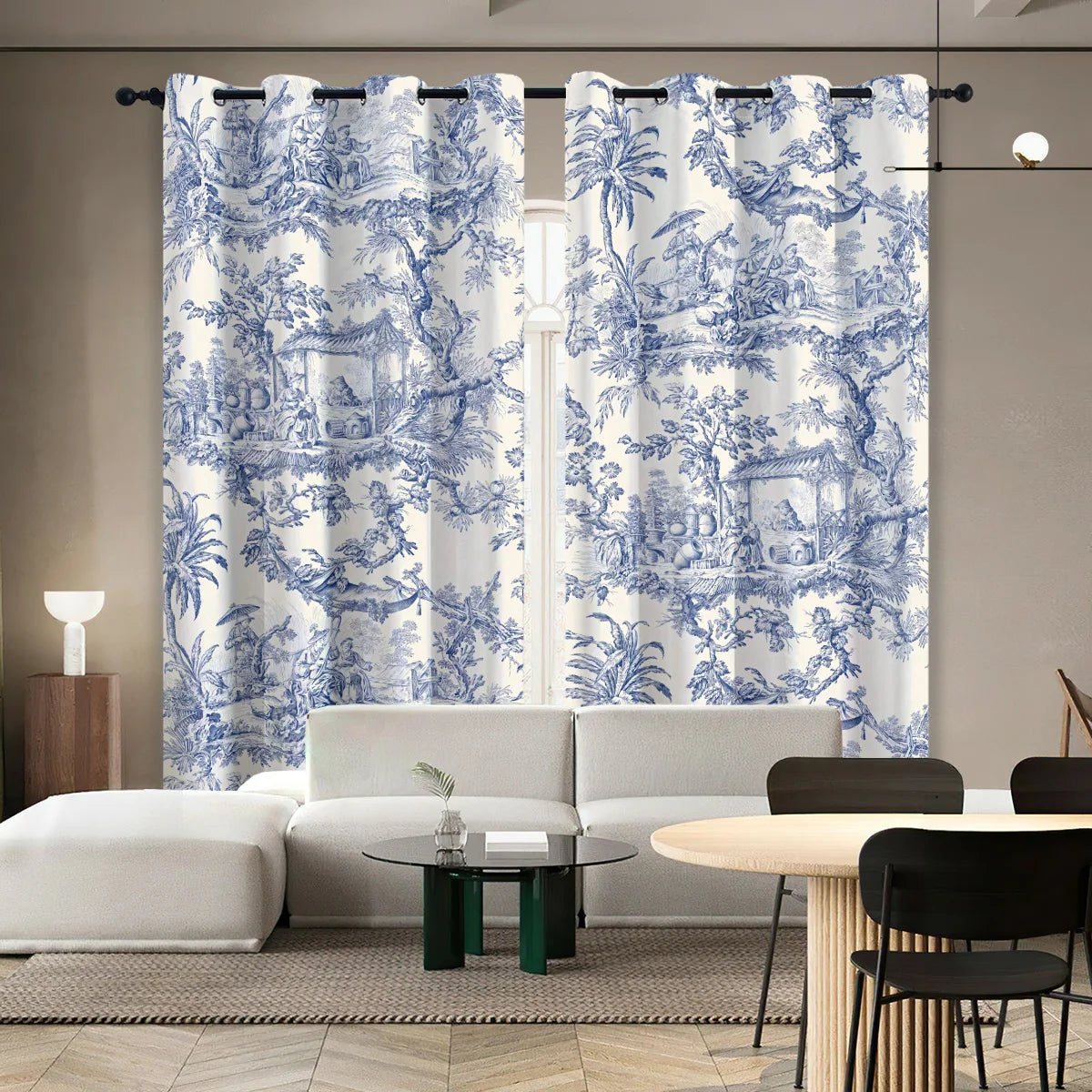 2 Panels Blackout Toile Curtains for Bedroom, 84 Inch Length Drapes.