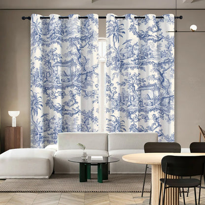 2 Panels Blackout Toile Curtains for Bedroom, 84 Inch Length Drapes.