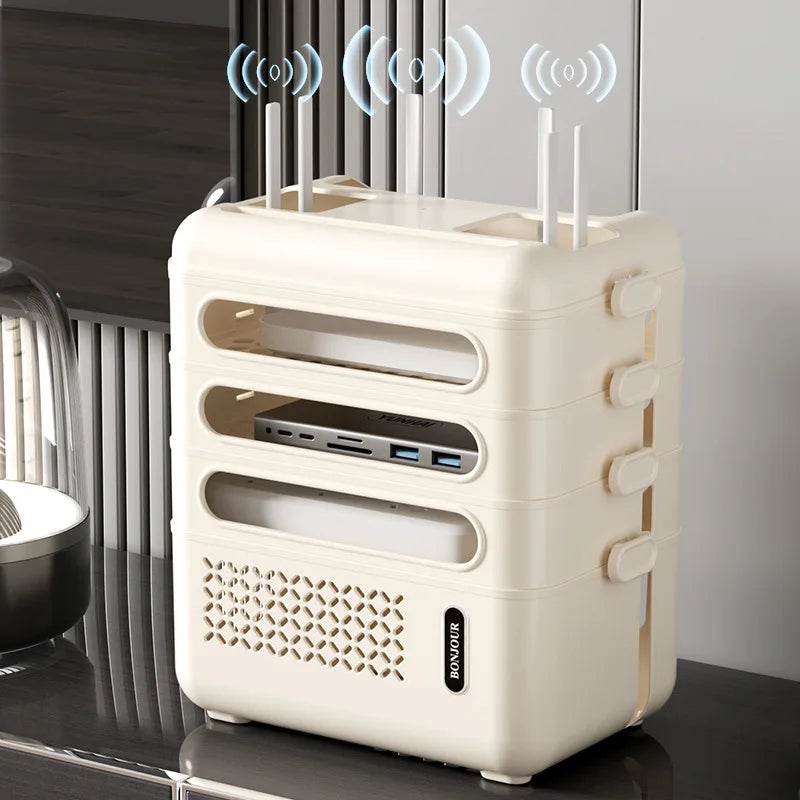 Router Organizer Box Multi-Functional Storage Shelf, Cable Management Large Capacity for Power Strips Charging Cords