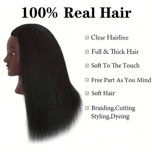 18 Inch Real Hair Mannequin Head Training Head For Hairdresser Practice.