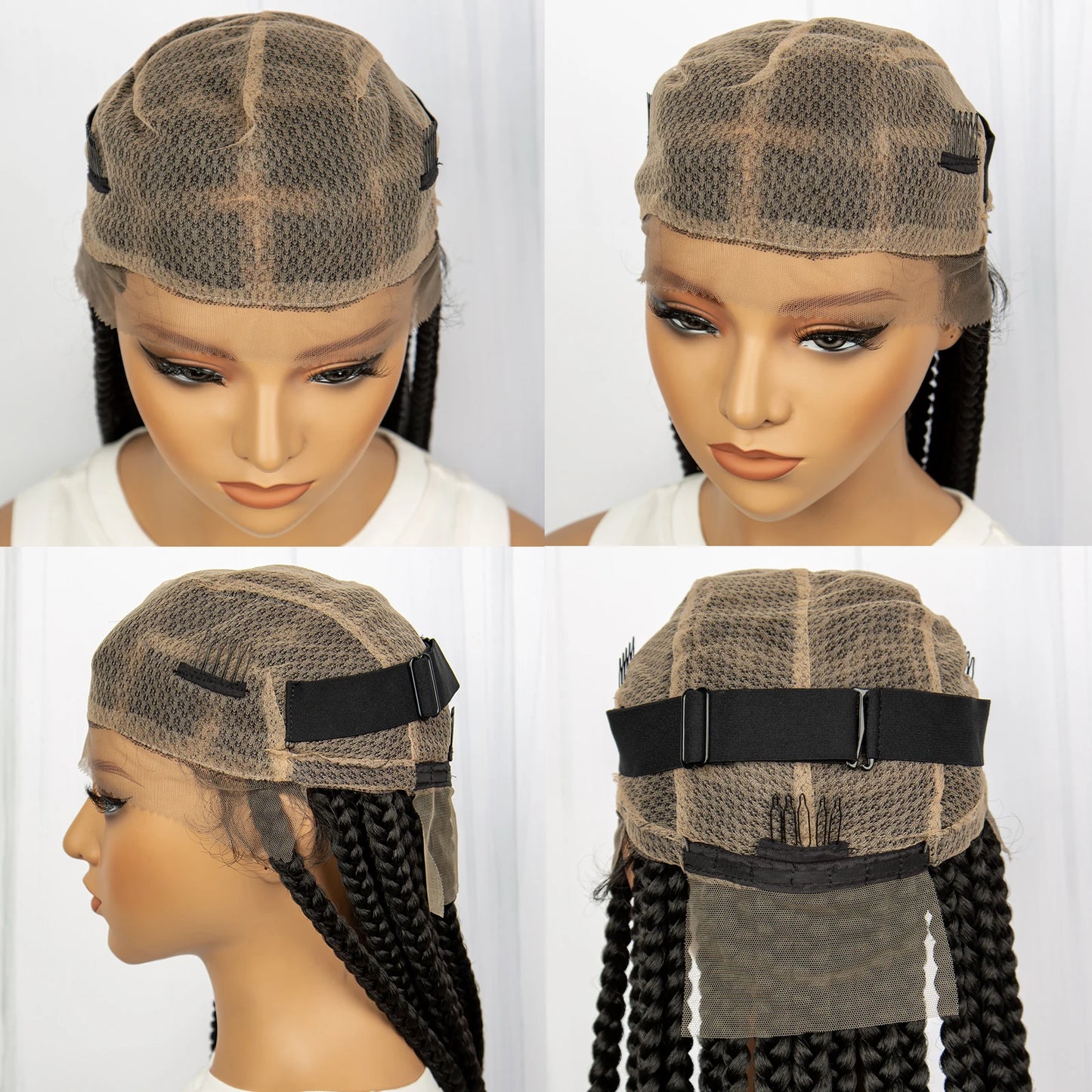 Full Lace Braided Wigs, Knotless Box Braids, for Black Women 34 inches  Long Black