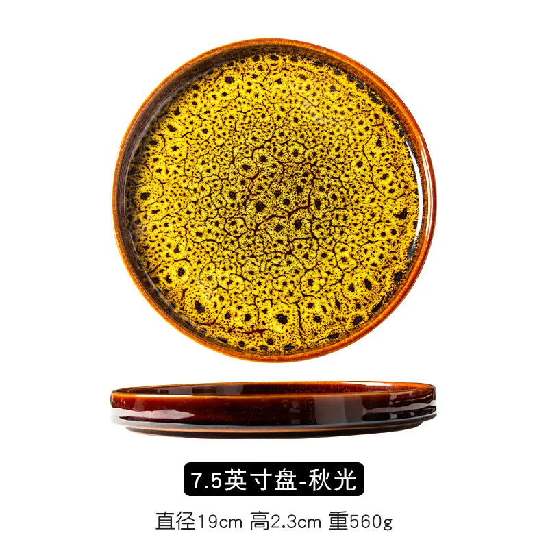 Western Style Dishes Japanese Style, Round Trays Kiln Made Tableware.