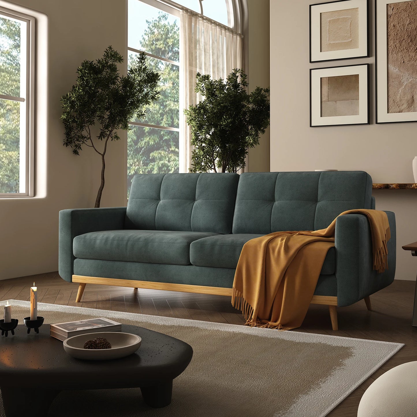 67.7-inch Mid-Century Modern Loveseat Sofa with Wooden Legs  for Living Room, Bedroom, or Office.