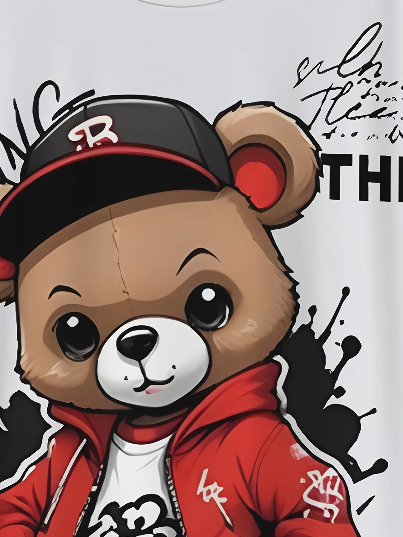 Men new summer fashion teddy bear print soft and breathable round neck T-shirt shorts set.