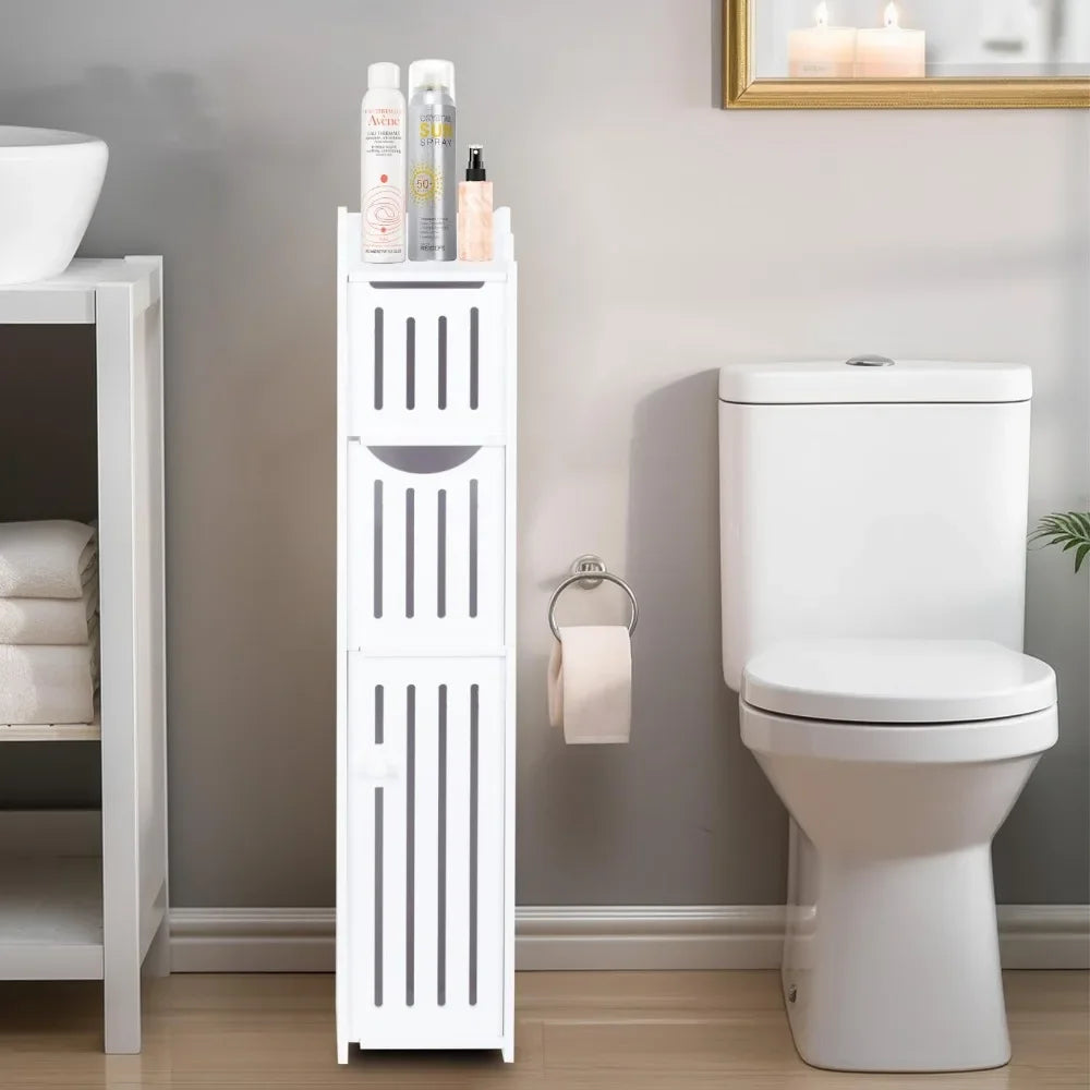 Bathroom Storage Cabinet Toilet Paper Holder Stand With Door Free-Standing Storages Shelfs Small Spaces Corner Organizer shelves