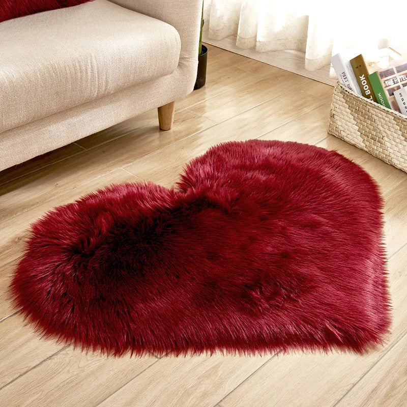 Heart Shaped Faux Fur Rug, Bedroom Fluffy Shaggy Area Rugs, Sheepskin Fuzzy Rug Carpets.