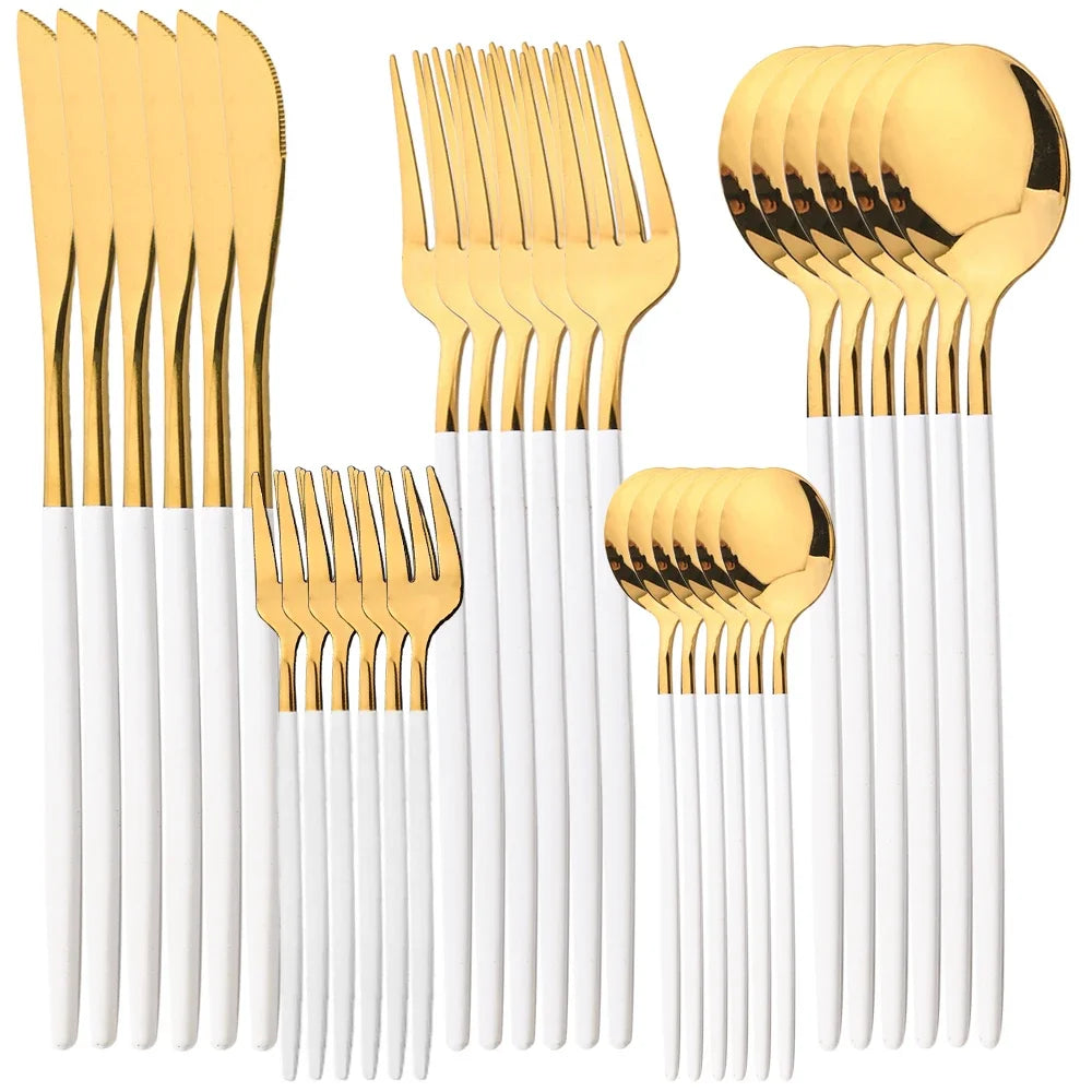 30Pcs Cutlery Set, Stainless Steel Dinnerware Set ,Western Flatware Knife ,Fork ,Tea Spoon Mirror Tableware Kitchen Set.
