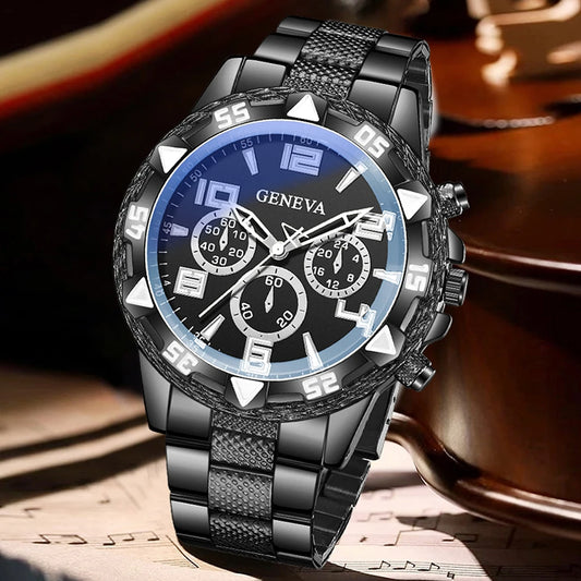 3PCS Men's Watch Set, Business Trend Versatile Digital Scale Circular Dial, Quartz Watch.