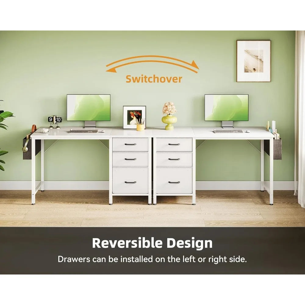 40 Inch Compact Home Office Desk with Fabric Drawers, File Cabinet, Storage Bag.