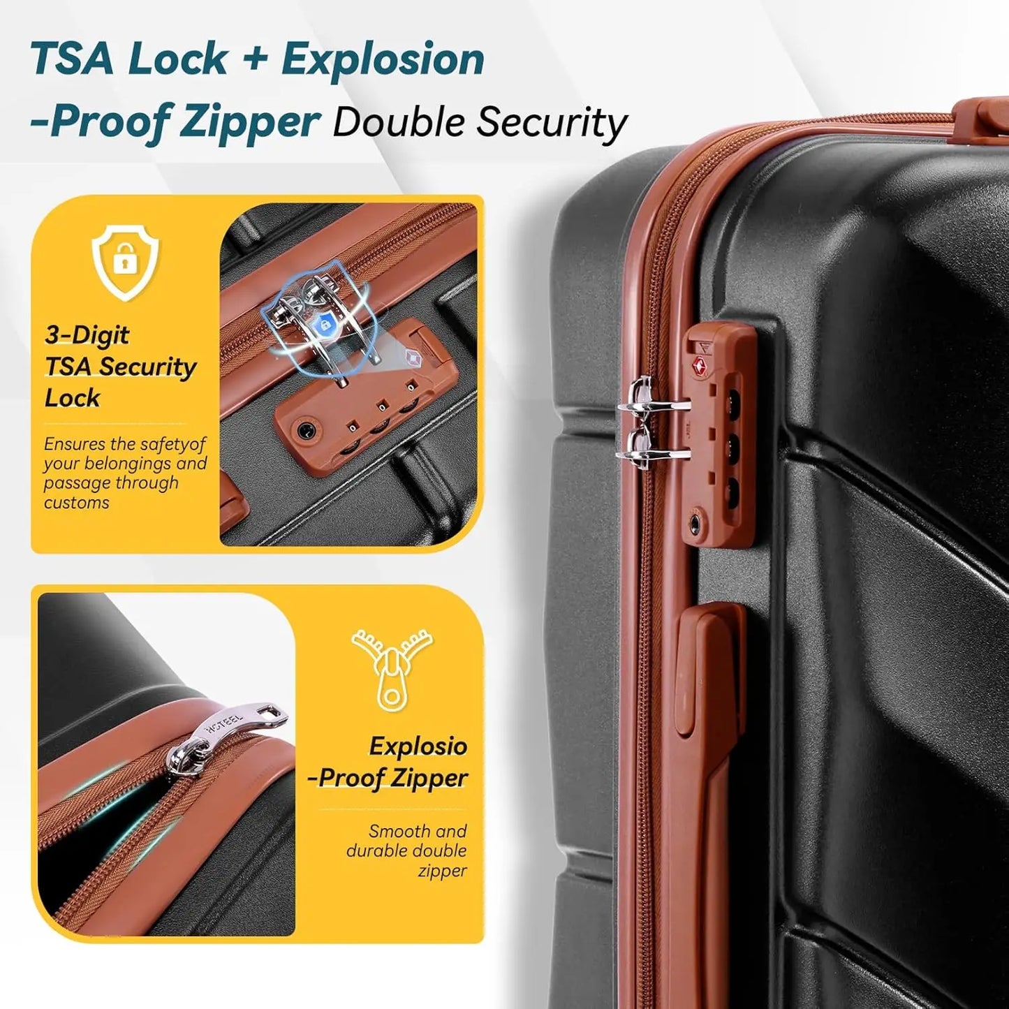 3 Piece Luggage Set ABS Hard shell Suitcase With Spinner Wheels, TSA Lock Travel Carry On Luggage.