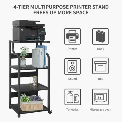 Printer Stand, Mobile Printer Table with Wheels for Home Office.  PC Tower Stand, Host Computer Cart.